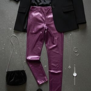 Sleek Metallic Leggings in Purple